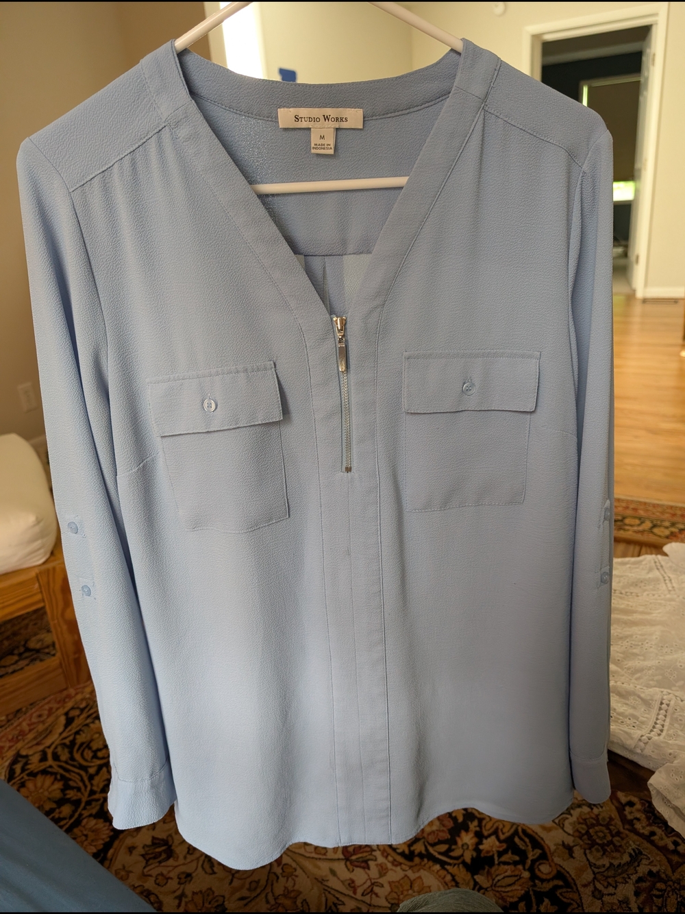 Studio Works Pale Blue Zip-Front Tunic Blouse